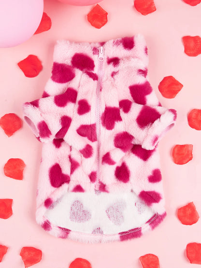 Super Soft Winter Dog Hoodie with Heart Print