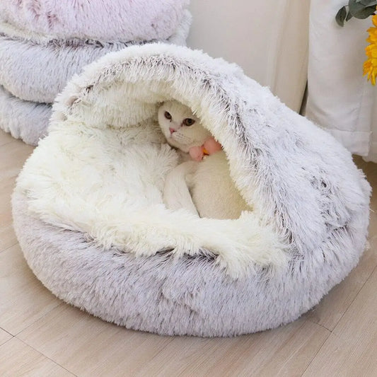 2-in-1 Plush Pet Bed & Sleeping Cave