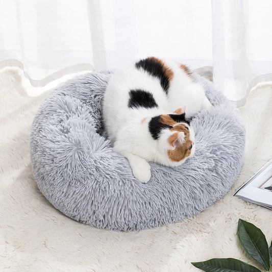 Round Soft Shaggy Cat Nest Bed