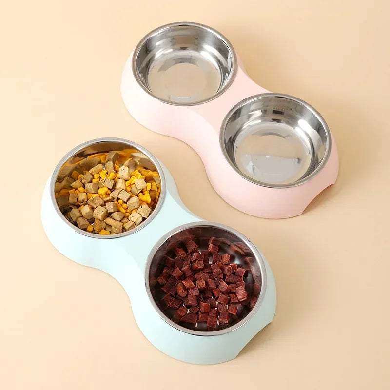 Double Stainless Steel Pet Food & Water Bowl